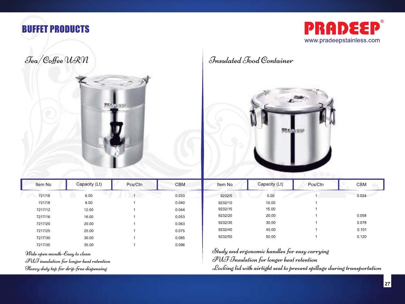 Buffet – Tea/Coffee Urn & Insulated Food Container — catalogue page 1