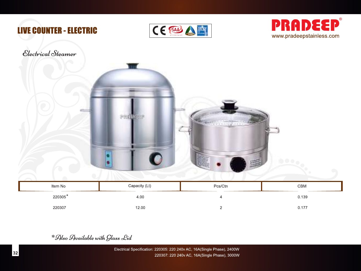 Live Counter – Electrical Steamer — catalogue page 1