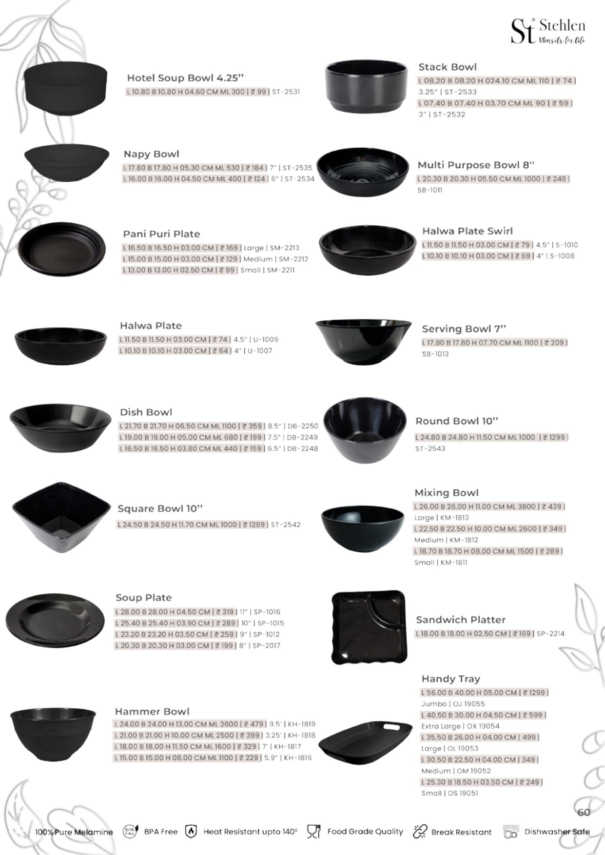 Economic Lite Series – Crockery (Black & White) — catalogue page 2
